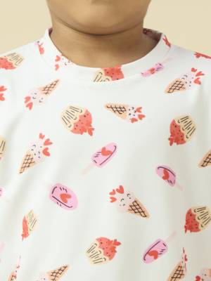 lycra woven half sleeves placement printed t-shirt and short set - white 4