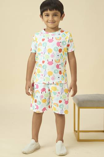 lycra woven half sleeves placement printed t-shirt and track set - white