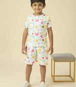 lycra woven half sleeves placement printed t-shirt and track set - white