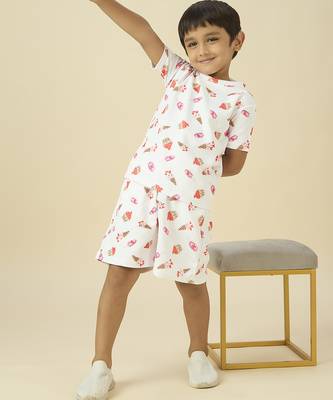lycra woven half sleeves placement printed t-shirt and short set - white 5