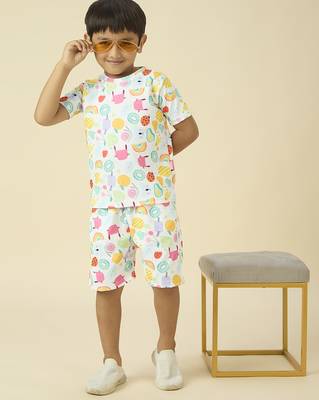 lycra woven half sleeves placement printed t-shirt and track set - white 5