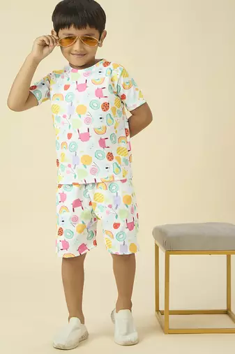 lycra woven half sleeves placement printed t-shirt and track set - white