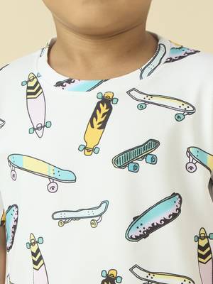 lycra woven half sleeves placement printed t-shirt and short set - white 4