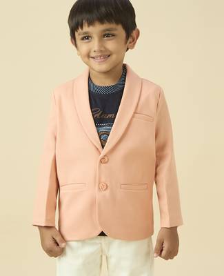 full sleeves blazer set with graphic printed t-shirt - peach 1