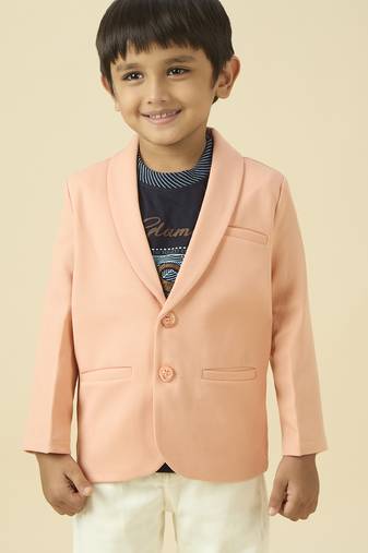 full sleeves blazer set with graphic printed t-shirt - peach