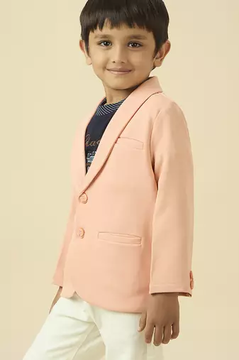 full sleeves blazer set with graphic printed t-shirt - peach
