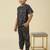 lycra woven full sleeves placement printed t-shirt and track set - black