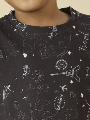 lycra woven full sleeves placement printed t-shirt and track set - black 4