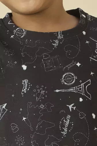 lycra woven full sleeves placement printed t-shirt and track set - black