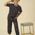 lycra woven full sleeves placement printed t-shirt and track set - black