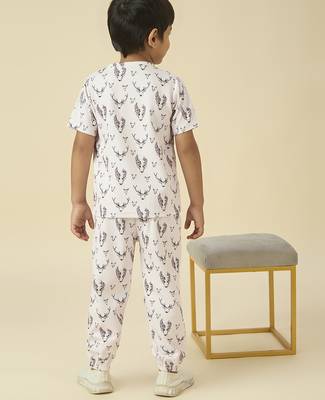 lycra woven full sleeves placement printed t-shirt and track set - beige 2