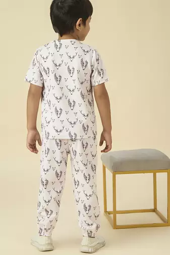 lycra woven full sleeves placement printed t-shirt and track set - beige