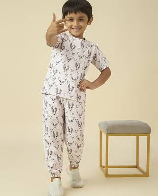 lycra woven full sleeves placement printed t-shirt and track set - beige 5
