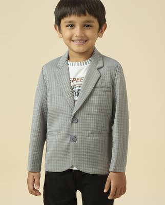 lycra full sleeves blazer set with graphic printed t-shirt - grey 1