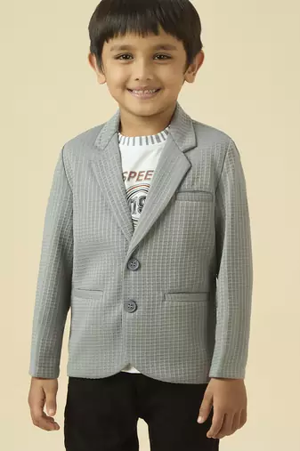 lycra full sleeves blazer set with graphic printed t-shirt - grey