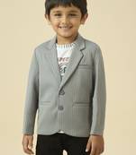 lycra full sleeves blazer set with graphic printed t-shirt - grey
