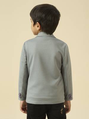 lycra full sleeves blazer set with graphic printed t-shirt - grey 2