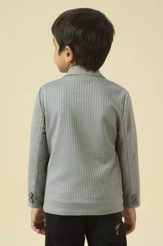 lycra full sleeves blazer set with graphic printed t-shirt - grey