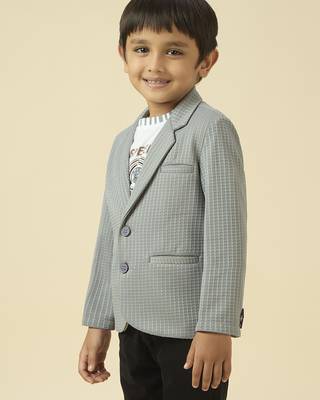 lycra full sleeves blazer set with graphic printed t-shirt - grey 3