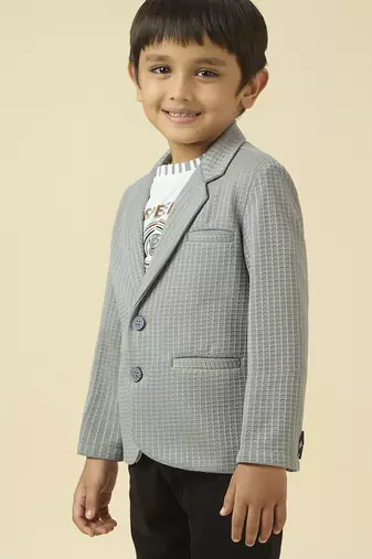lycra full sleeves blazer set with graphic printed t-shirt - grey