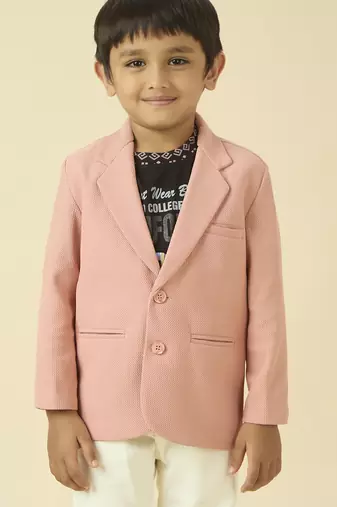 full sleeves blazer set with graphic printed t-shirt - baby pink