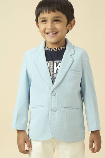 full sleeves blazer set with graphic printed t-shirt - blue
