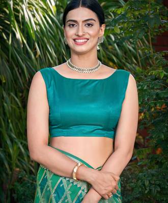 Manohari women's most trendy banarasi satin silk woven aqua green saree with heavy jacquard work saree with blouse piece 4