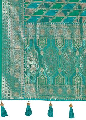 Manohari women's most trendy banarasi satin silk woven aqua green saree with heavy jacquard work saree with blouse piece 5