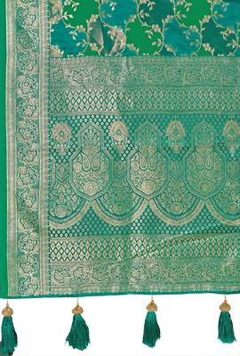 Manohari women's most trendy banarasi satin silk woven aqua green saree with heavy jacquard work saree with blouse piece 5