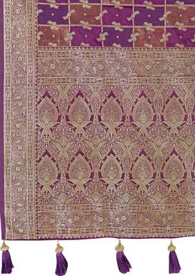 Manohari women's most trendy banarasi satin silk woven purple wine saree with jacquard work saree with blouse piece 5