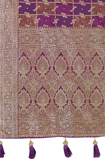 Manohari women's most trendy banarasi satin silk woven purple wine saree with jacquard work saree with blouse piece