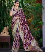 Manohari women's most trendy banarasi satin silk woven purple wine saree with jacquard work saree with blouse piece