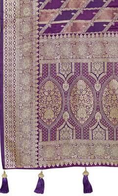 Manohari women's most trendy banarasi satin silk woven purple wine saree with jacquard work saree with blouse piece 5