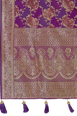 Manohari women's most trendy banarasi satin silk woven purple wine saree with jacquard work saree with blouse piece 5
