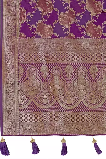 Manohari women's most trendy banarasi satin silk woven purple wine saree with jacquard work saree with blouse piece