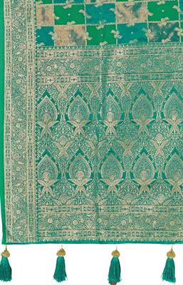 Manohari women's most trendy banarasi satin silk woven aqua green saree with heavy jacquard work saree with blouse piece 5