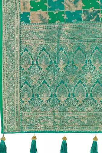 Manohari women's most trendy banarasi satin silk woven aqua green saree with heavy jacquard work saree with blouse piece