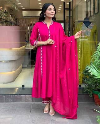 Women pure cotton embroidery  kurta with pant and dupatta  1