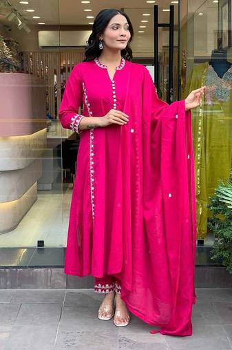 Women pure cotton embroidery  kurta with pant and dupatta 
