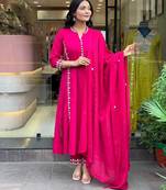 Women pure cotton embroidery  kurta with pant and dupatta 