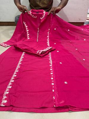 Women pure cotton embroidery  kurta with pant and dupatta  3