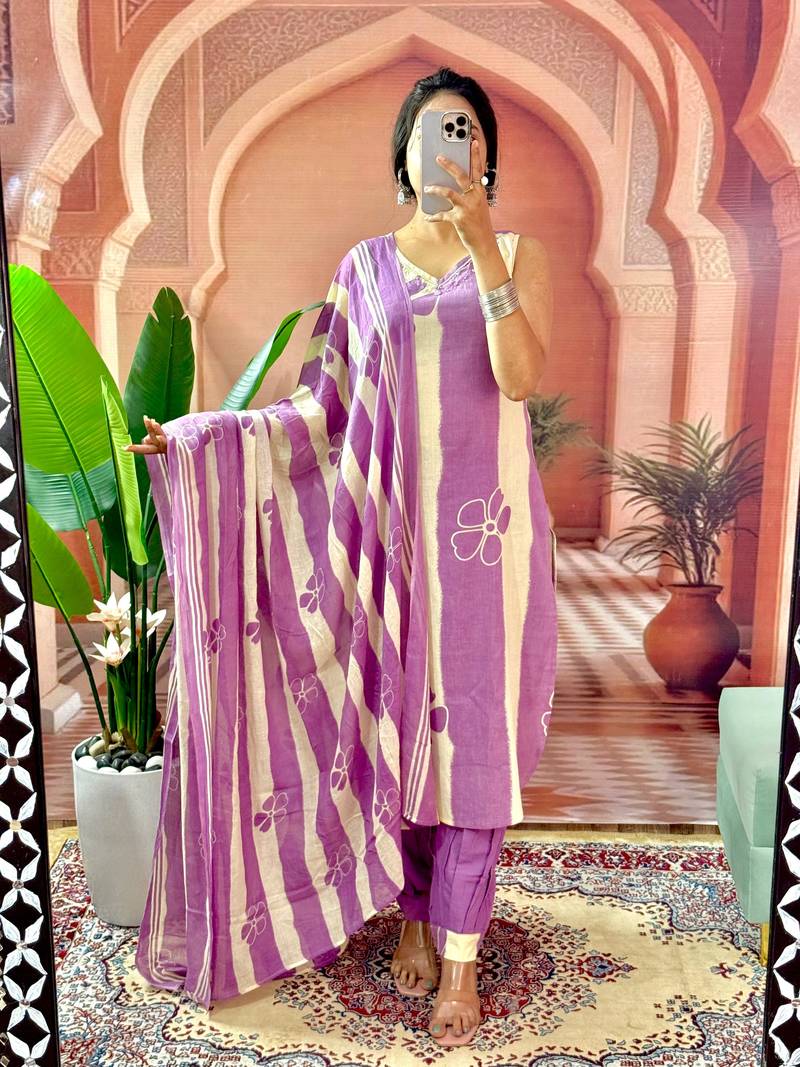 WOMEN FLORAL PRINT COTTON KURTA WITH AFGANI PANT AND DUPATTA 