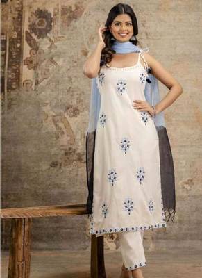 WOMEN COTTON KURTA WITH PANT AND DUPATTA  1