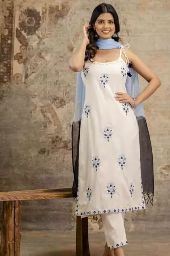 WOMEN COTTON KURTA WITH PANT AND DUPATTA 