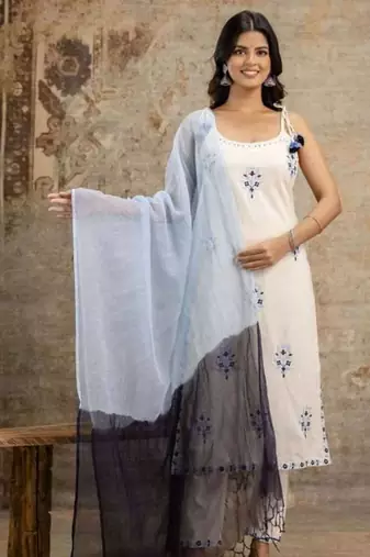 WOMEN COTTON KURTA WITH PANT AND DUPATTA 