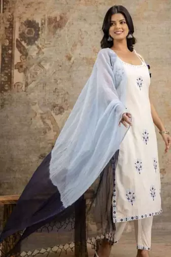 WOMEN COTTON KURTA WITH PANT AND DUPATTA 
