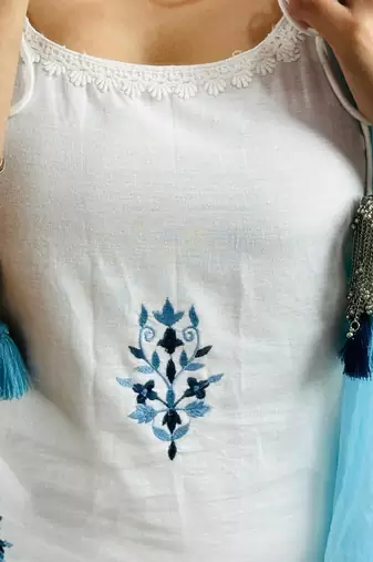 WOMEN COTTON KURTA WITH PANT AND DUPATTA 