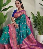 Green woven silk blend saree  with blouse