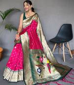 Pink printed silk blend saree  with blouse  