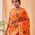 Orange printed silk blend saree with blouse